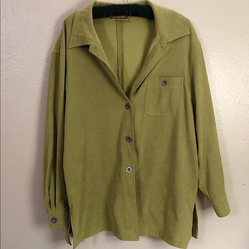 90s vintage lime green suede-look button down plus size blouse